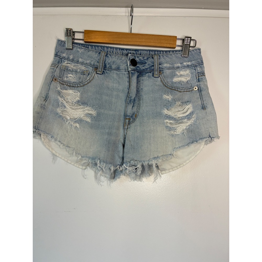 American Eagle Shorts Womens 2 Blue Denim Distressed Frayed Hem RN 54485 Cutoffs